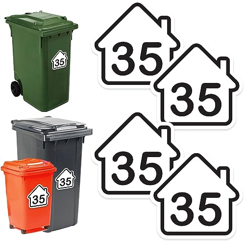Personalisierte mehrfarbige Mülltonnen-Aufkleber Haus-Design Müllbehälter Hausnummer benutzerdefinierte Mülltonnen-Etiketten Packung mit 4 selbstklebenden Mülltonnen-Aufkleber-Set
