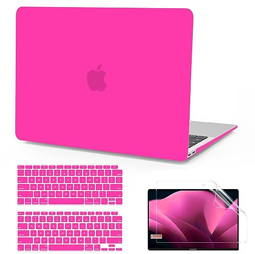 Anban Compatible with MacBook Air 13 inch Case M1 2022 2021 2020 2019 2018 Release A2337 A2179 A1932 Touch ID, Matte Plastic Laptop Hard Shell Case & 2 Keyboard Cover & Screen Protector, Hot Pink