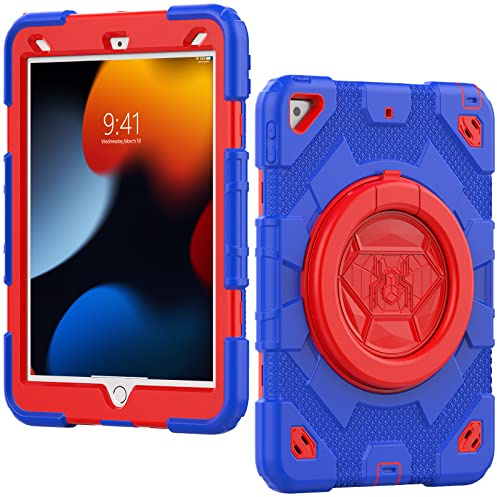 V-MOTA Flat Protect Spider-Man Cute Silicone Compatible with iPad Pro (2017) and iPad Air 3 (3rd Gen) 10.5 inch; Rotatable Kickstand Bracelet Protective Cover (Blue Red)