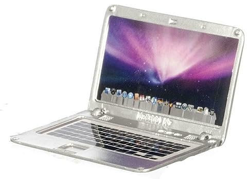 Melody Jane Dolls House Silver Laptop Desktop Computer Modern Metal Study Desk Accessory