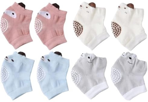 Luq &Man Knieschoner Baby Krabbeln,Gummipunkte Anti-rutsch Baumwolle Baby Knieschoner Krabbelhilfe für Unisex Babys Verteiler für Milchpulver (4, mehrfarbig)