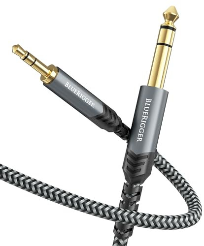 BlueRigger 3.5mm to 6.35mm Audio Cable (5M, Bi-directional, 3.5mm 1/8 Male to 6.35mm 1/4 Male TRS, Braided Stereo Audio Cable for Cellphone, Amplifiers, Guitar, Speaker