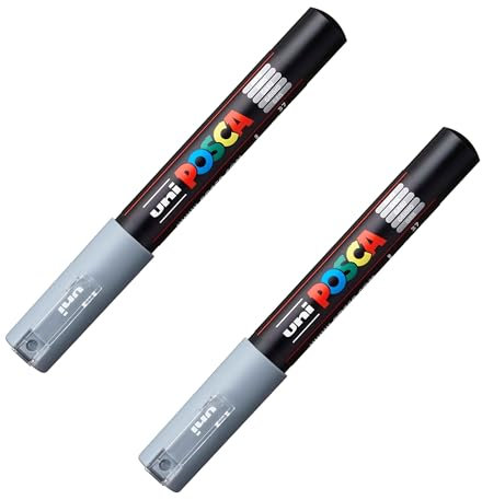 Posca PC-1M Paint Marker Art Pens - 0.7mm Nib - Pack of 2 (Grey)