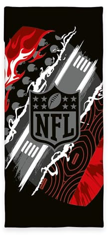 Herding NFL Fitness-Tuch, 50 x 110 cm + Flap 15 cm, Mit Flag Label, Rückseite mit Überzug für Fitnessgeräte und integrierter Reißverschlusstasche, Polyester