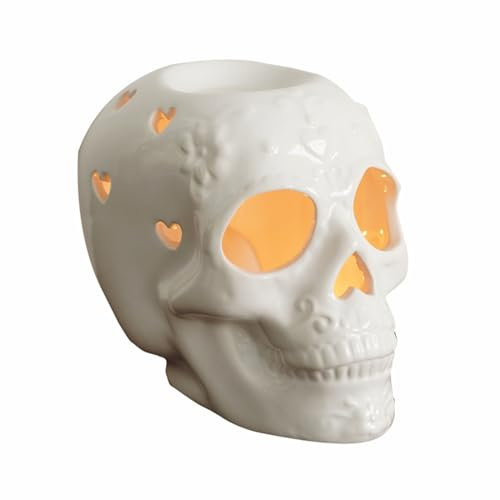 Tauzveok Totenkopf Deko Kerzenständer, Halloween Gothic Teelichthalter, für Party, Weihnachten, Bar, Wohnzimmer, Tisch Dekoration, Geschenk,Weiß