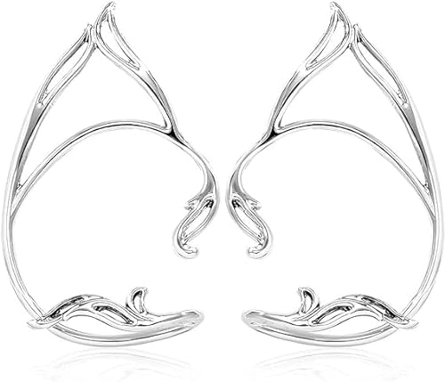 Elfen Ohrringe für Damen 2pcs Cosplay Ohrringe Catwoman Ohrschmuck Vintage Elfen Ohrmanschette Silber Mädchen Gothic Elfen Ohrhänger für Elben Kostüm Feenkostüme Frauen Cosplay Kostüm Karneval