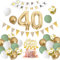 40. Geburtstag Deko Salbeigrüne - Luftballon für Männer und Frauen, Ballon Grün Weiß Gold, Zahl 40 Folienballon, Tortendeko für Dekoration
