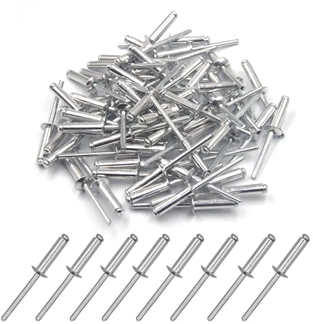 BESTYCHAO 100 pezzi rivetti ciechi in alluminio 4.8 mm x 19 mm, rivetti pop rivetti aperti, confezione da 100 - Argento