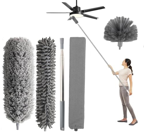 Euleryoo Plumeau Télescopique 5 Pièces - Tête De Loup Longueur Maximale 250cm - Microfibre Lavable pour Plafonds, Stores, Toile D'Araignée