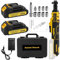 Yofuly Cordless Ratchet Wrench 3/8, 21V Electric Ratchet Wrench Kit 45Ft-lbs with 2 * 2000mAh Batteries, Extended Impact Drive Power Ratchet Variable Speed 7 Sockets, 1/4 Adapter