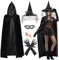 iZoeL 2025 World Book Day Costumes for Girls Room On The Broom Costume Kids Girls - Black Cape Witch Hat Braids Star Wand- WBD Fancy Dress for Childrens Witch Dress Up Girls