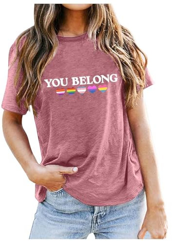 Damen T-Shirt mit Regenbogen-Herzmuster und Aufschrift „You Belong“ Warmer Pullover Damen