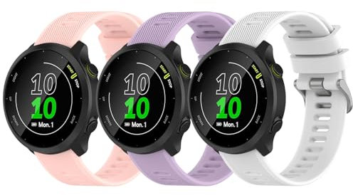 Garmcool 3 Pezzi 20mm Cinturino Compatibile con Garmin Forerunner 55/ Venu Sq/Venu Sq Music/Venu 2 Plus/Venu/Venu Sq 2/ Venu Sq 2 Music Cinturino Lilla Rosa Bianco Sportivo
