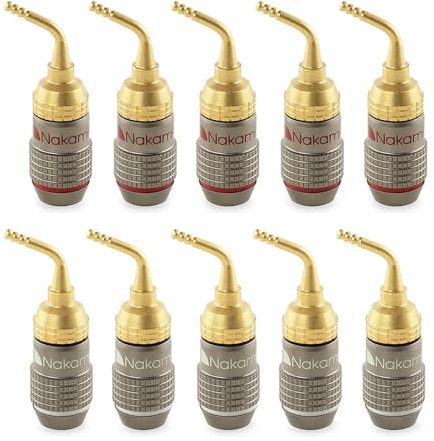 Nakamichi FanLock Excel Series 24k Gold Plated 2mm Pin Plug Banana 10 AWG - 18 AWG Gauge Size 4mm for Spring Clip Speakers Amplifier Hi-Fi Home Theatre Wire Cable Quick Connector, 10 Pcs (5-Pairs)