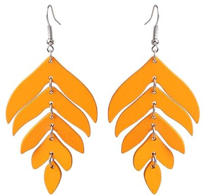 QLUYCKW Natural Wooden Leaf Earrings Boho Vintage Handmade Hollow Palm Leaves Plant Statement Dangle Earrings Summer Tropical Jewelry for Women Ladies, Wood, No Gemstone