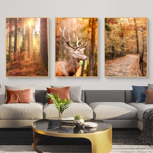 Viusneun 3er Poster Set, Premium Leinwandbilder Aesthetic Hirsch Wandbilder Vintage Herbst Wandposter für Wohnzimmer Schlafzimmer, Ohne Rahme (50 x 70 cm)