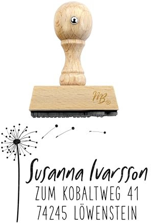 Kleiner Adress-Stempel Pusteblume Wedig bis 4 Zeilen Familienstempel/Stempel personalisiert aus Buchenholz