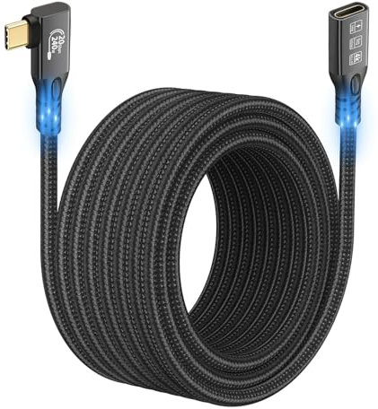 USB C 3.2 Extension Cable, 3M 10FT 90 Degree USBC 3.2 Gen2 Type-c Male to Female Extender Cable Ultra HD 4K@60Hz 240W Charging 20Gbps Data Transfer Compatible with External SSD eGPU