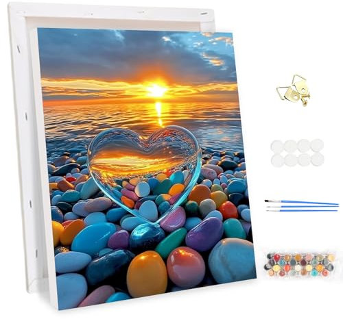 MEIYUDA Peinture par Numero Adulte avec Cadre, Paysage Pierre d'amour DIY Peinture à l'huile par Numéros sur Toile Artisanat avec Pinceaux Peintures Acryliques, Decoration Maison Cadeau 30x40cm