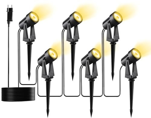Pogestrand LED Gartenbeleuchtung mit Strom,20M/65FT 6er-1 Set,1500LM 2Wx6 Gartenstrahler 27V COB IP65 Wasserdichter Strahler Warmweiß mit Erdspieß für Außen Garten Yard