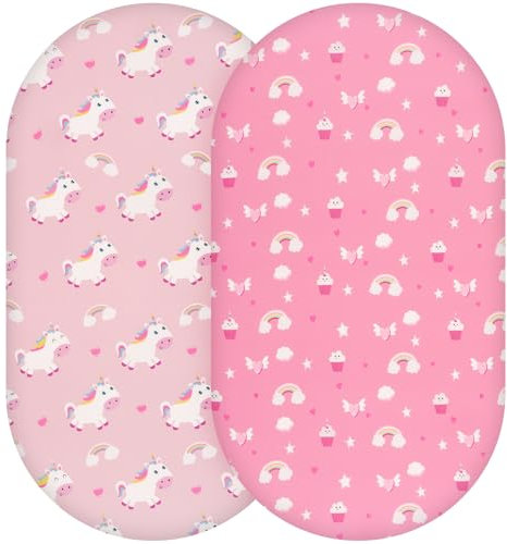Yukkidds 2er Pack Baby Spannbettlaken Spannbetttücher 81 x 41 cm Elastizität Atmungsaktiv Mikrofaser Matratzenbezug Laken für Kinderbett Beistellbett Babybett, Rosa Einhorn