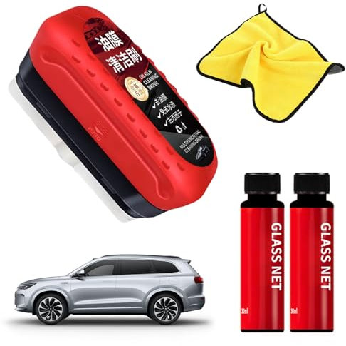Xumann Automotive Oil Film Cleaning Brush Uk, 120 ml Powerful Cleaning Brush with 2 Glass Oil Film Remover and Car Wipe