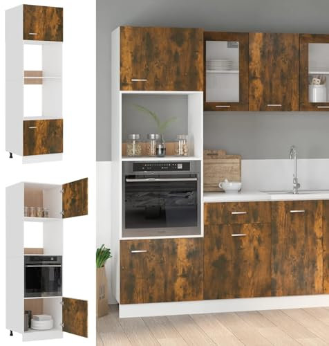 Xichuzi Mikrowellenumbauschrank Räuchereiche 60x57x207 cm Holzwerkstoff, Küchenschrank, Hochschrank Küche, Backofen Schrank, Kitchen Cabinet, Mikrowelle Schrank 815603