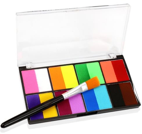 Qwrqwr16 Colors Kids Face Paint Washable Water-Based Body Painting Palette Safe and Non-Toxic with Brush High Pigment Easy to Apply for Halloween Role Play and Party Makeup