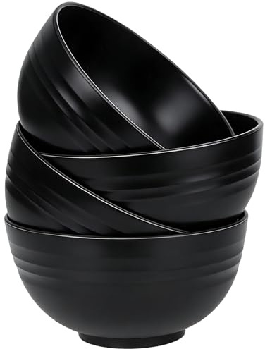 4 Pcs Unbreakable Cereal Bowls, 24 OZ Reusable Lightweight Plastic Bowl | Soup and Salad Bowls for Rice Noodle Snack Fruit, Dishwasher & Microwave Safe (Black)