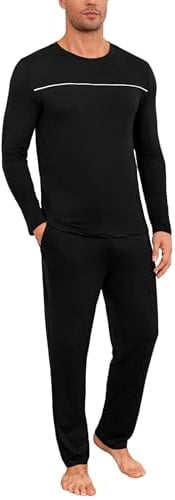 Marvmys Mens Pyjama Set Long Sleeve T-Shirt & Bottom Pants With Pockets Soft 2 Piece Casual Home Loungewear Nightwear Pjs