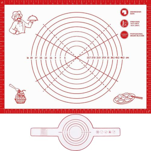 Silikon-Backmatte,60x80 cm Antihafte Backunterlage mit Messung Rutschfeste Silikonmatte Wiederverwendbar Backblech für Fondant, Pizza, Teig(Rot 2pcs）