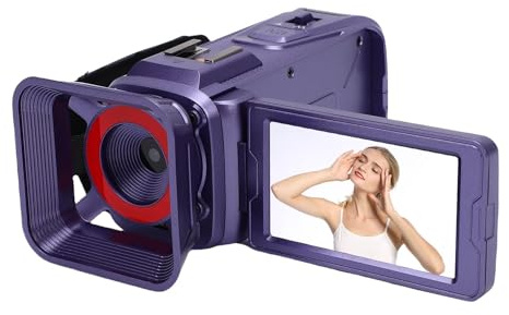 ASHATA 4K Videokamera Camcorder, 64 MP Vlogging Kamera für YouTube, 3,0 Zoll drehbarer Bildschirm, 18 facher Digitalzoom Video Camcorder mit USB Schnittstelle (Purple)