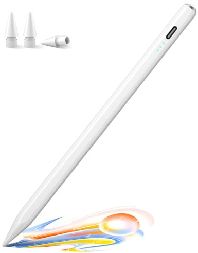 Stift für iPad 2018–2026, 13 Min Schnellladung,Handflächenerkennung | Stift für iPad mit feiner Spitze, magnetischer Haftung, Neigungssensor, 3 Ersatzspitzen, ideal für Büro, Studium& Zeichnen