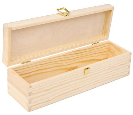 Ingrosso e Risparmio 1 pz Scatola in Legno per Bottiglia Vino con Coperchio Chiusura Cassetta Porta Bottiglie Legno di Pino Naturale Confezione Regalo Vino e Spumante (1 Bottiglia - 36 x 11 x 10 cm) | Legno