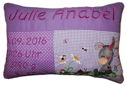 Momelie Großes lila Schmusekissen * Kuschelkissen * Esel * mit Namen Bestickt * ca. 25 * 40 cm groß * SK-li_0048