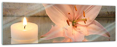 Bilderdepot24 Glasbild - Lilie und Kerze - 90 x 30 cm - Deko Glas - Wandbild aus Glas - Bild auf Glas - moderne Glasbilder - Glasfoto - Echtglas - kein Acryl - Handmade