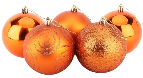 Christmas Concepts® Pack of 5-100mm (4) Large Baubles - Shiny, Matte & Glitter Design - Christmas Decorations (Copper)