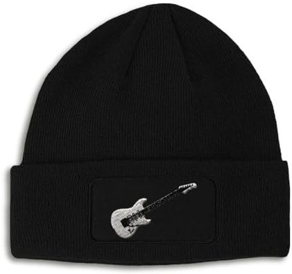 Custom Patch Beanie Electric Guitar White Embroidery Acrylic - black - One size