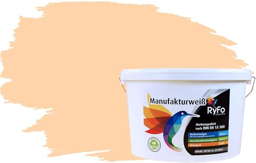 RyFo Colors Bunte Wandfarbe Manufakturweiß Crèmeorange 10l - weitere Orange Farbtöne und Größen erhältlich, Deckkraft Klasse 1, Nassabrieb Klasse 1