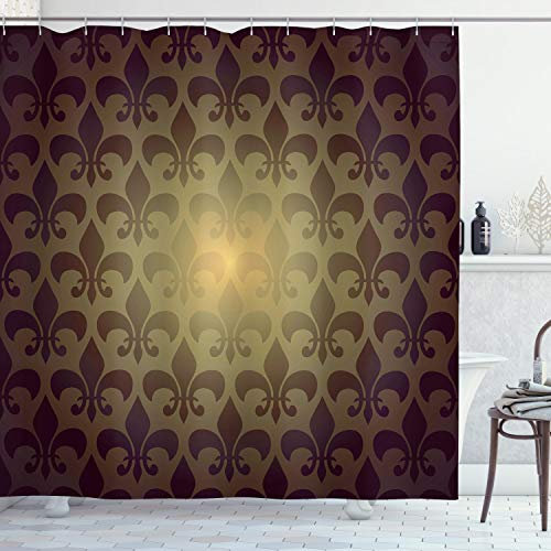 ABAKUHAUS Braun Duschvorhang, Königliche Blume, Stoffliches Gewebe Badezimmerdekorationsset mit Haken, 175 x 180 cm, Braun
