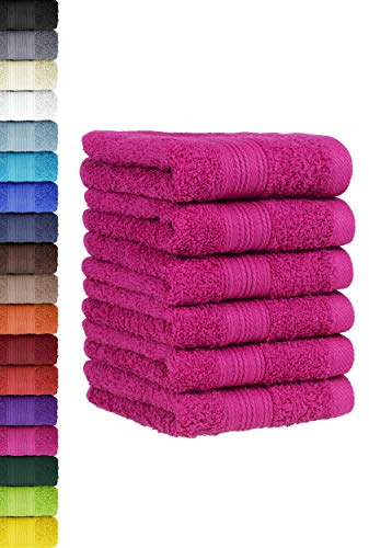 BaSaTex - 6er Pack Handtuch Set für Gäste - Handtücher mit Aufhängeschlaufe aus weicher Baumwolle in 30x50 cm - Gästetücher für die Händereinigung Öko-Tex Standard 100 Zertifiziert - Pink