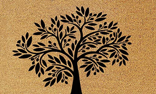 EHC Large Infinity Tree Patterned,Decorative, PVC Backed Heavy Duty Entrance Coir Mat, Natural & Black