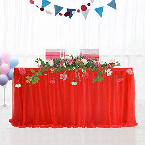 HBBMAGIC Tüll Tischrock Rot, Tütü Tischröcke 275 * 76CM, Candy Tisch Tischdecke Tüll für Geburtstag Mädchen Dekoration, Baby Party,Candy Party,Candy Bar,Hochzeit, Ohne Led