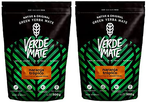 Yerba Mate Verde Mate Green Naranja Tropico | Verde Mate Arancio Tropicale | Yerba Mate dal Brasile | Alta qualità | Senza glutine | Non si tratta di secchi fumo (1000g (2x500g))