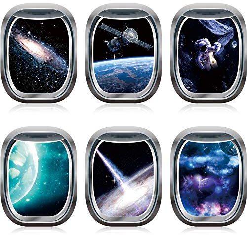6 Cartel de Pared Ventana de Cápsula Espacial Decoración de Espacio Exterior Cartel de Astronauta 3D Decoración de Pared Mural Decoración de Cartel de Espacio de Dormitorio Guardería Infantil