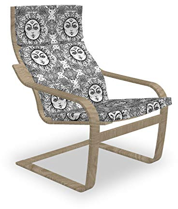 ABAKUHAUS Astrologie Poäng Sessel Polster, Floral Mandala Boho, Sitzkissen mit Stuhlkissen mit Hakenschlaufe und Reißverschluss, Weiß schwarz