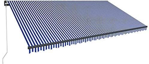 vidaXL Tenda da Sole Retrattile Manuale con LED per Finestra Schermo Parasole a Scomparsa 600x300 cm in Tessuto PU Blu e Bianco Telaio in Alluminio