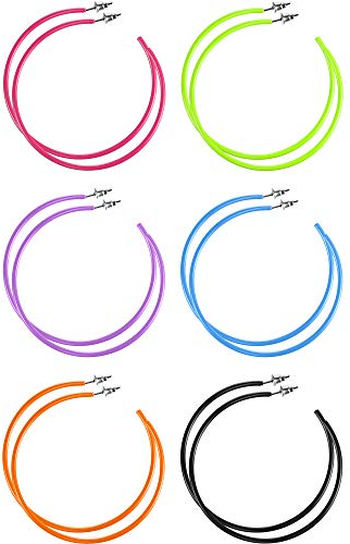 Hicarer 6 Paare Frauen Neon Creolen Leichtgewicht für 80er Jahre Party Retro Kostüm Party