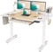 FEZIBO Dual Motor Height Adjustable Electric Standing Desk, 140 * 60cm Full Sit Stand Home Office Table with Splice Board, White Frame/White and Natural Top