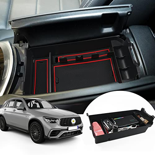 SHAOHAO mercedes glc X253 2016-2022 /Class-C W205 2015-2022 Autozubehör Handschuhfach für Armlehne Organizer Aufbewahrungsbox Mit Rutschfestermatte mercedes glc zubehör x253